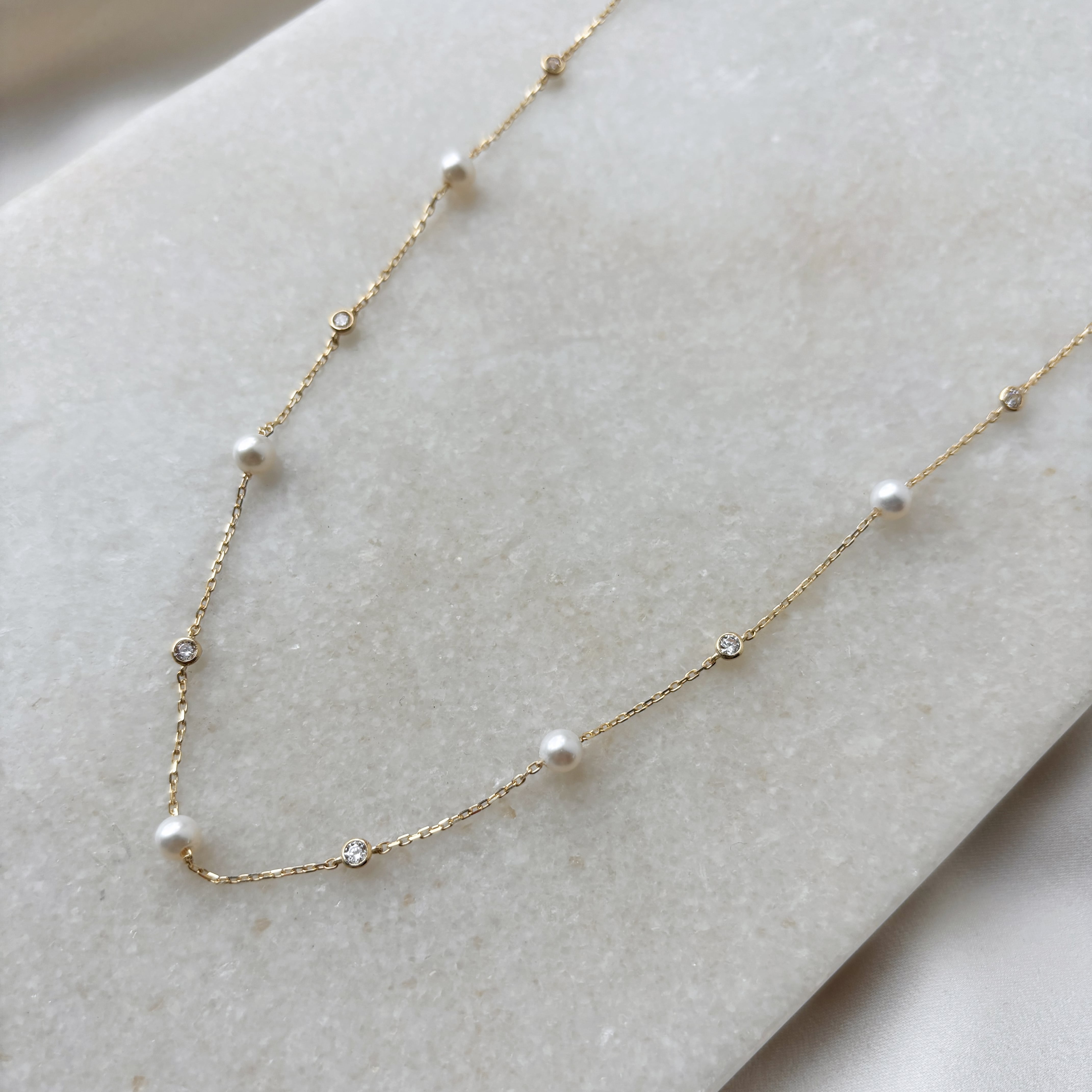 Scrouples Perle halskæde 8 kt guld med zirkonia 42+3 cm 34483H,M - Billede 2