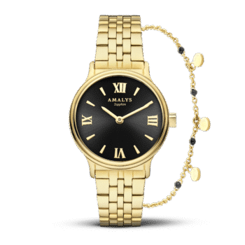 Amalys Alix dameur gaveæske 28 mm guldfarvet stål med armbånd AMW-198