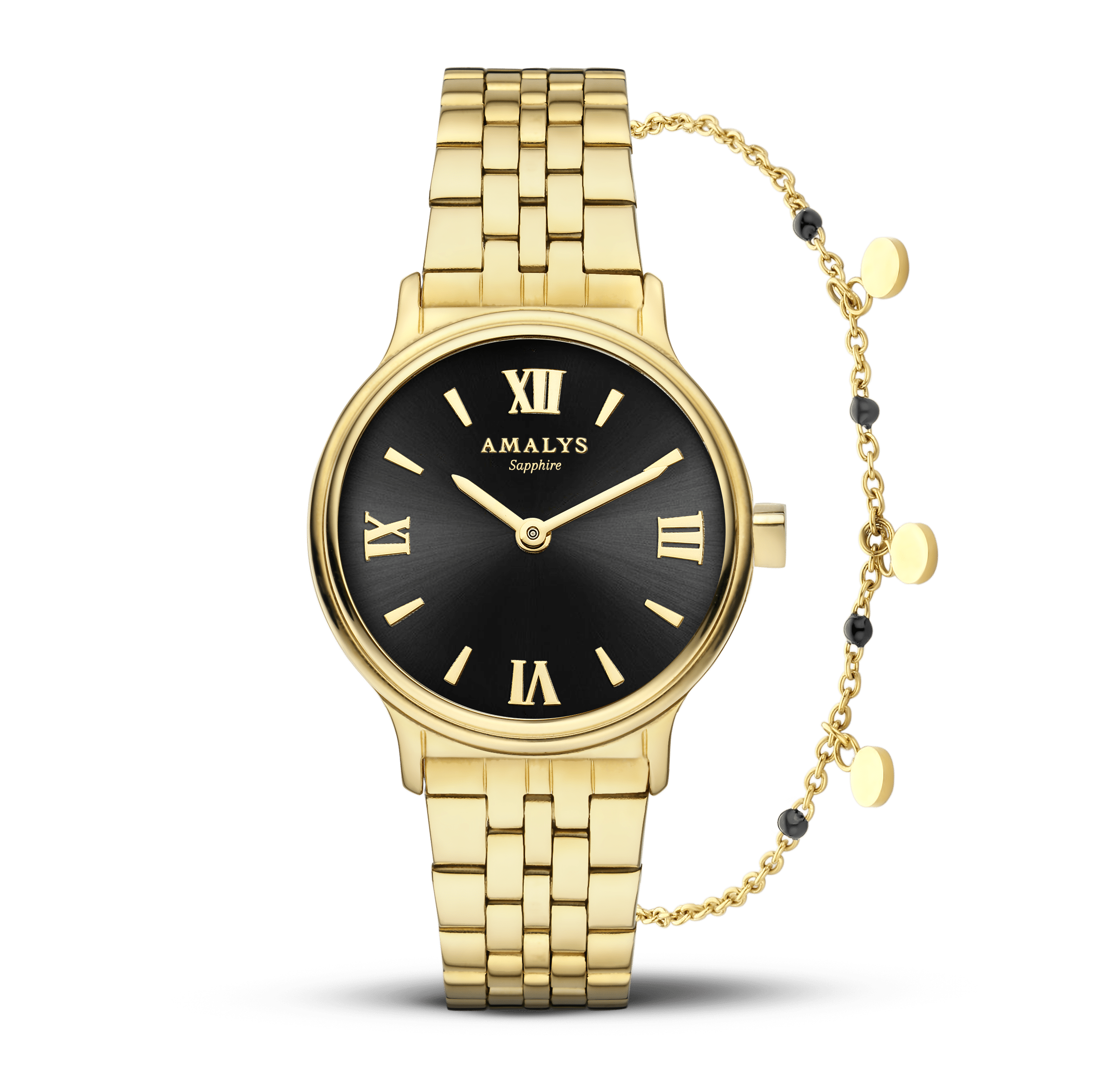Amalys Alix dameur gaveæske 28 mm guldfarvet stål med armbånd AMW-198