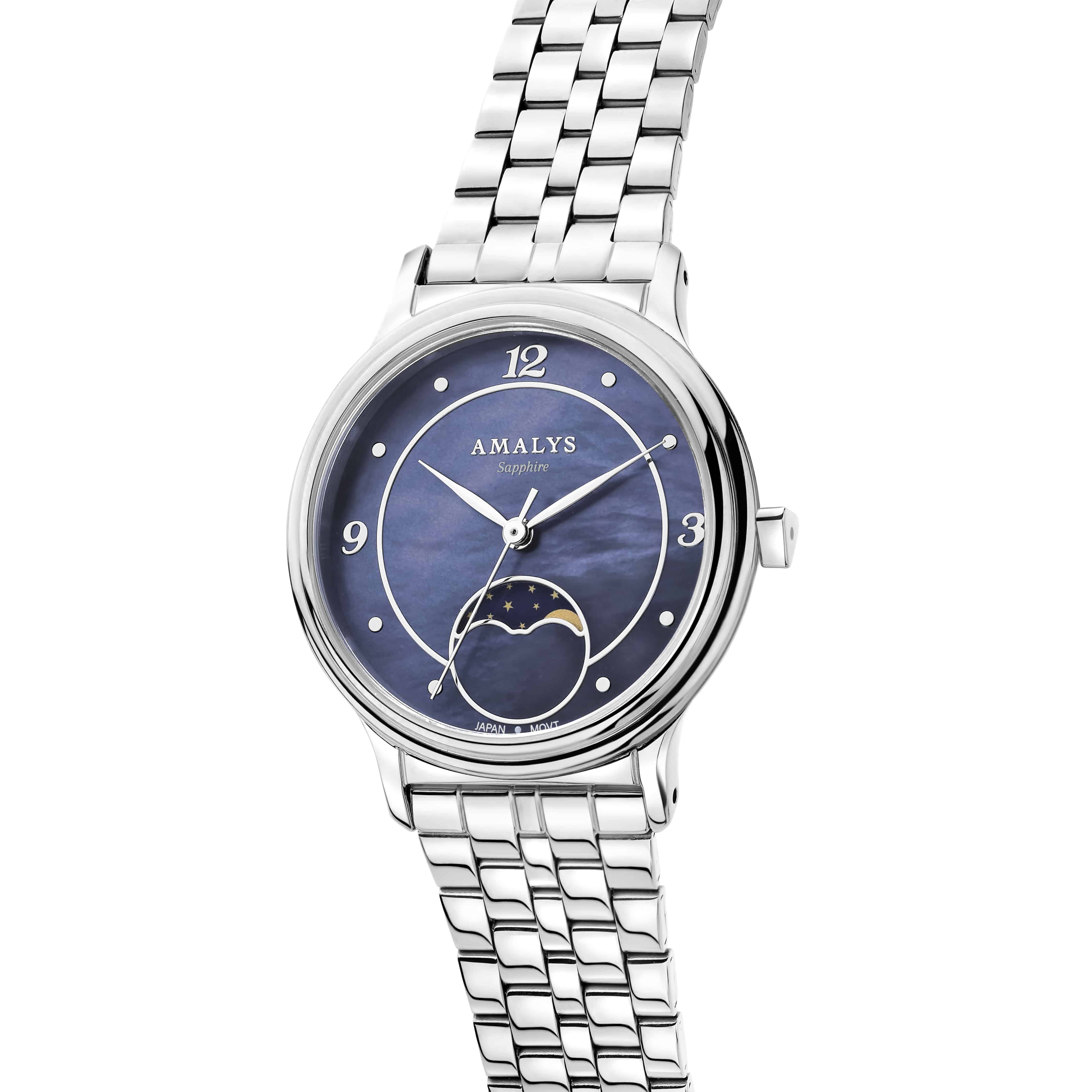 Amalys Luna dameur 32 mm stål blå perlemor skive AMW-203