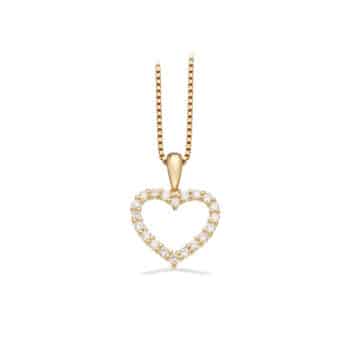 Scrouples Diamant hjerte vedhæng 14 kt med 0,36 ct og forgyldt kæde 216015