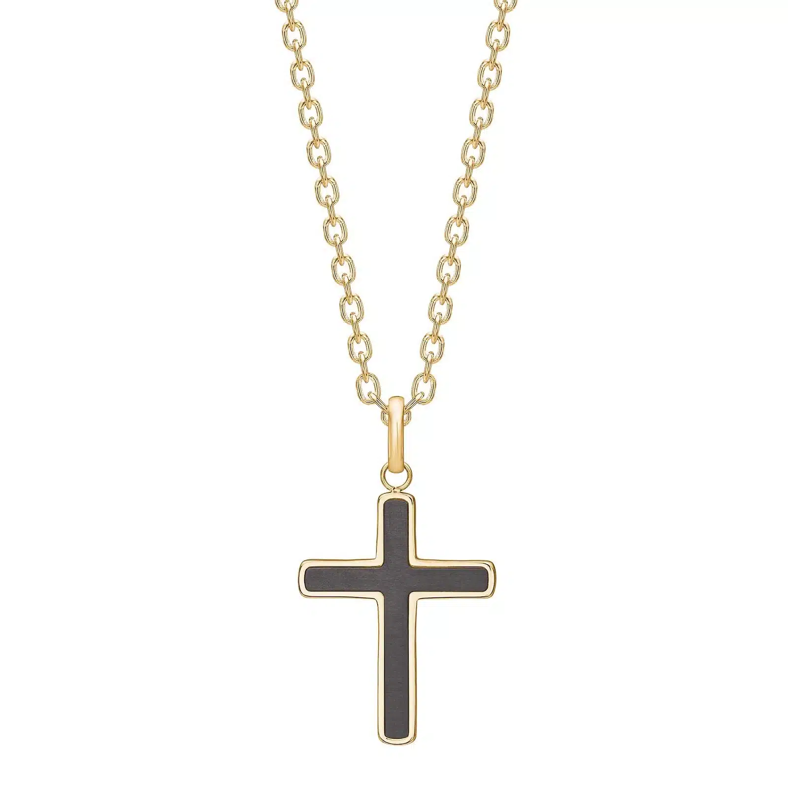 Son Of Noa stålkæde med korsvedhæng carbon IP gold 55cm 20840072800