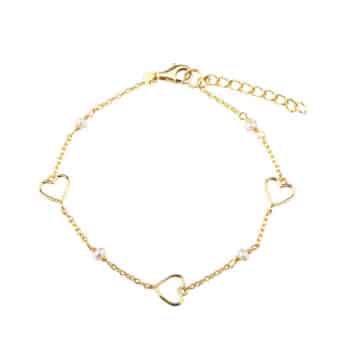 Aqua Dulce Alma Pearl armbånd forgyldt sølv med hjerter og hvide ferskvandsperler 7083
