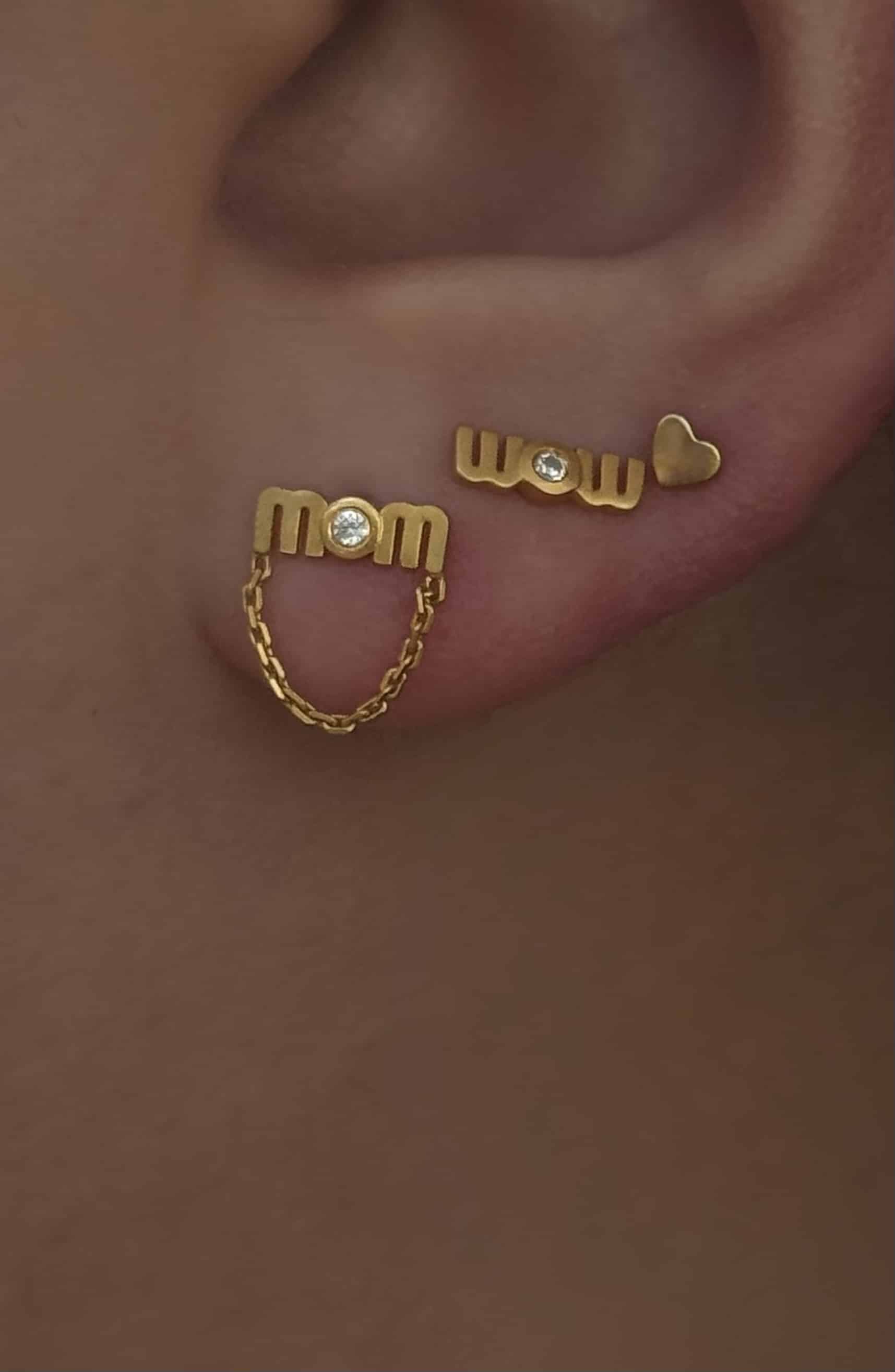 Stine A Wow Mom mini with chain ørestik forgyldt sølv 1422-02-S