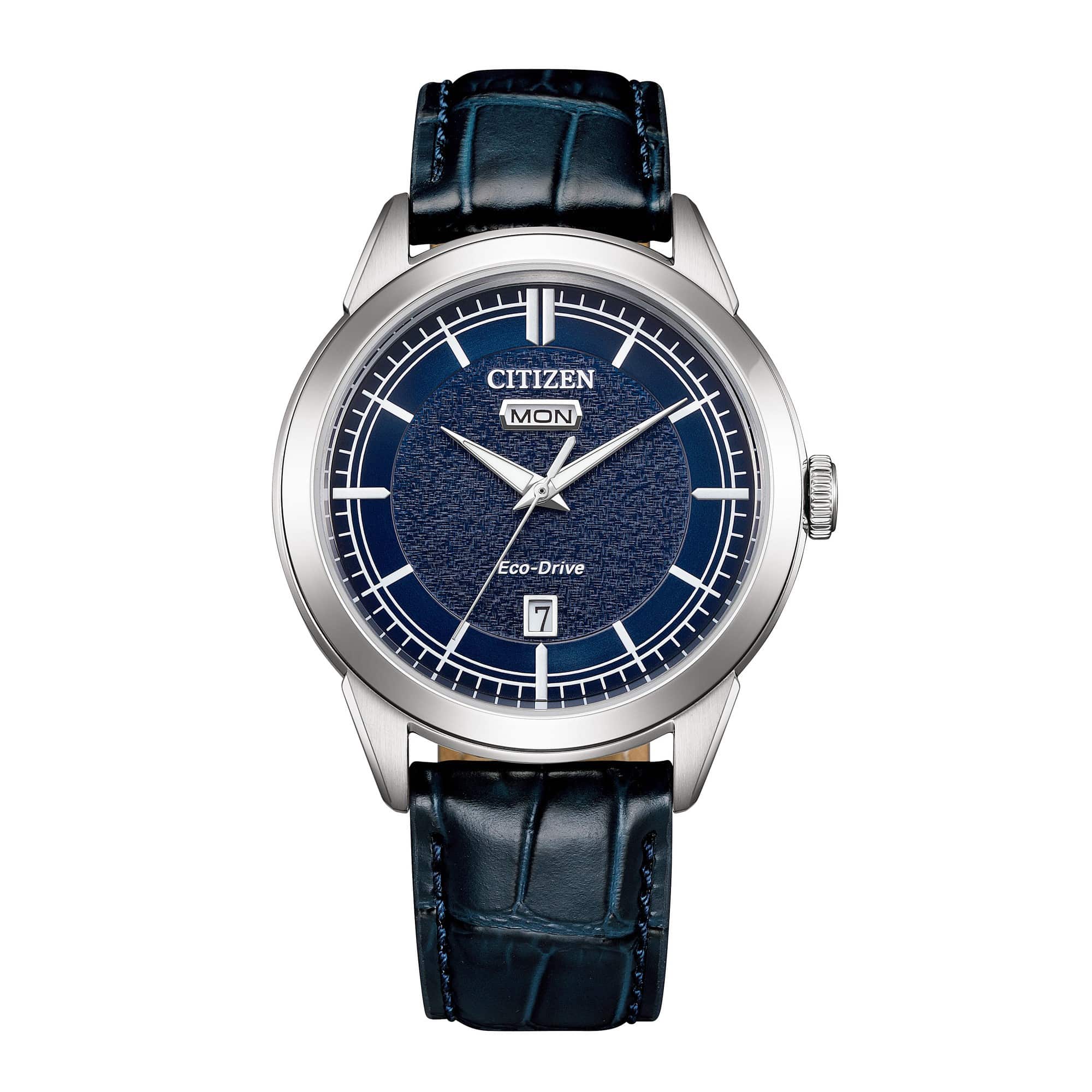 Citizen Eco-Drive Classic herreur AW0151-00L med blå urskive og blå læderrem
