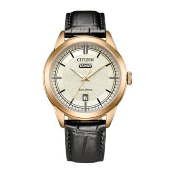Citizen Eco-Drive Classic herreur AW0153-04A med champagnefarvet urskive og brun læderrem