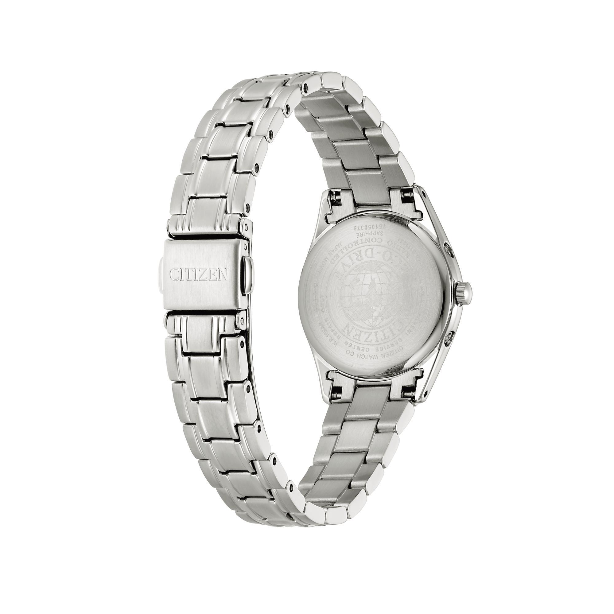Citizen Eco-Drive radiostyret dameur ES4030-84E med sort urskive og stållænke