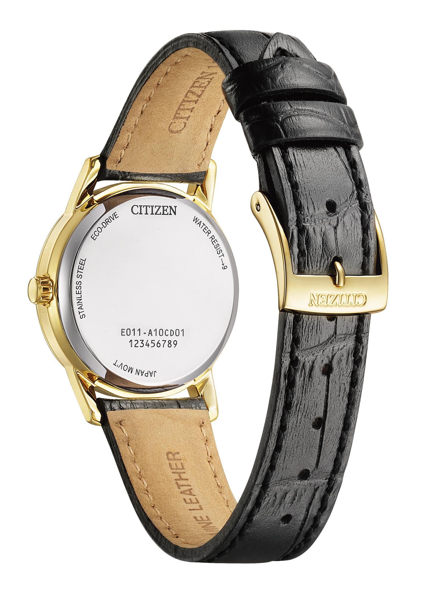 Citizen Eco-Drive dameur EW2722-01A med hvid urskive og sort læderrem