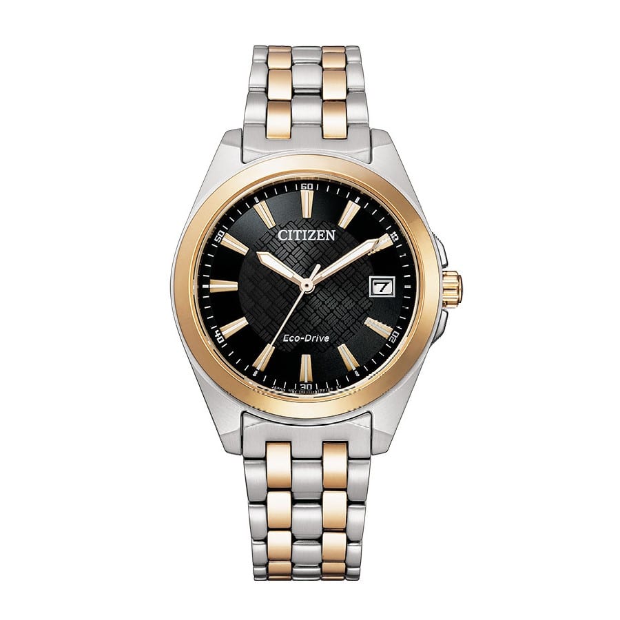 Citizen Eco-Drive dameur EO1213-85E med sort urskive og tofarvet stållænke