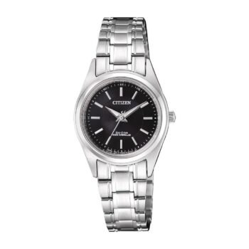 Citizen Eco-Drive radiostyret dameur ES4030-84E med sort urskive og stållænke