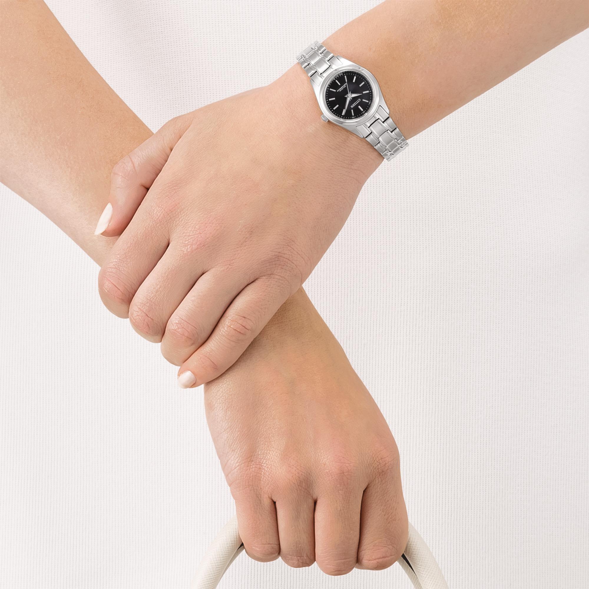 Citizen Eco-Drive radiostyret dameur ES4030-84E med sort urskive og stållænke