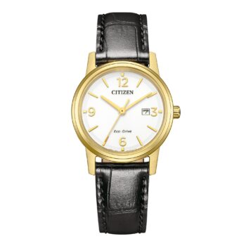 Citizen Eco-Drive dameur EW2722-01A med hvid urskive og sort læderrem