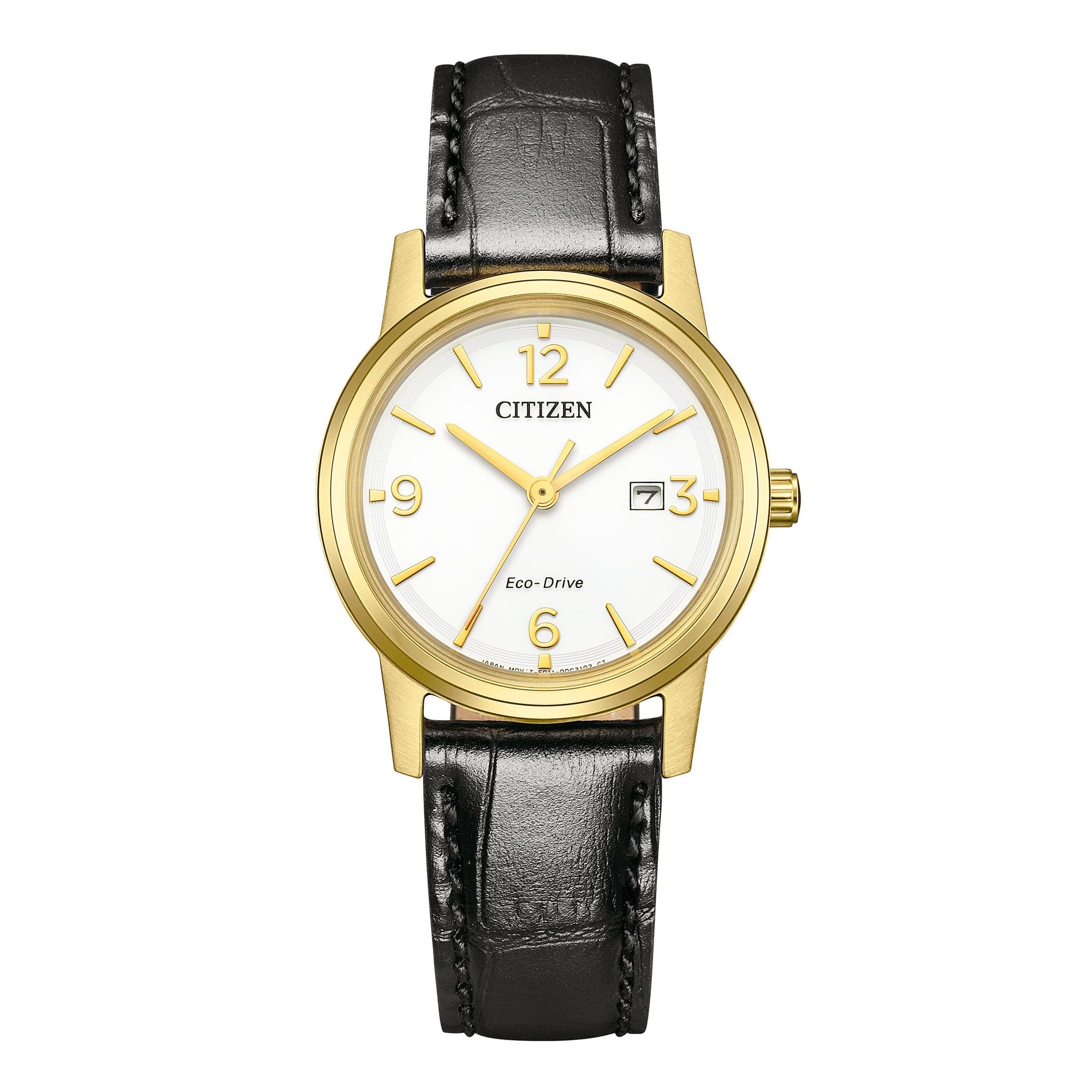 Citizen Eco-Drive dameur EW2722-01A med hvid urskive og sort læderrem