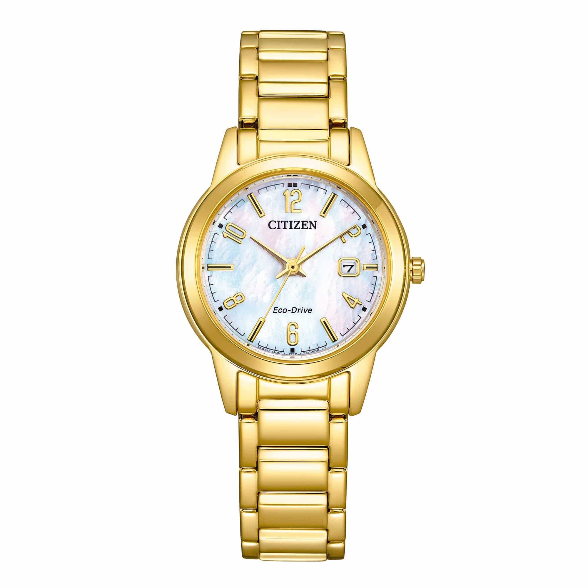 Citizen Eco-Drive dameur FE1242-78D med perlemorsskive og guldfarvet stållænke