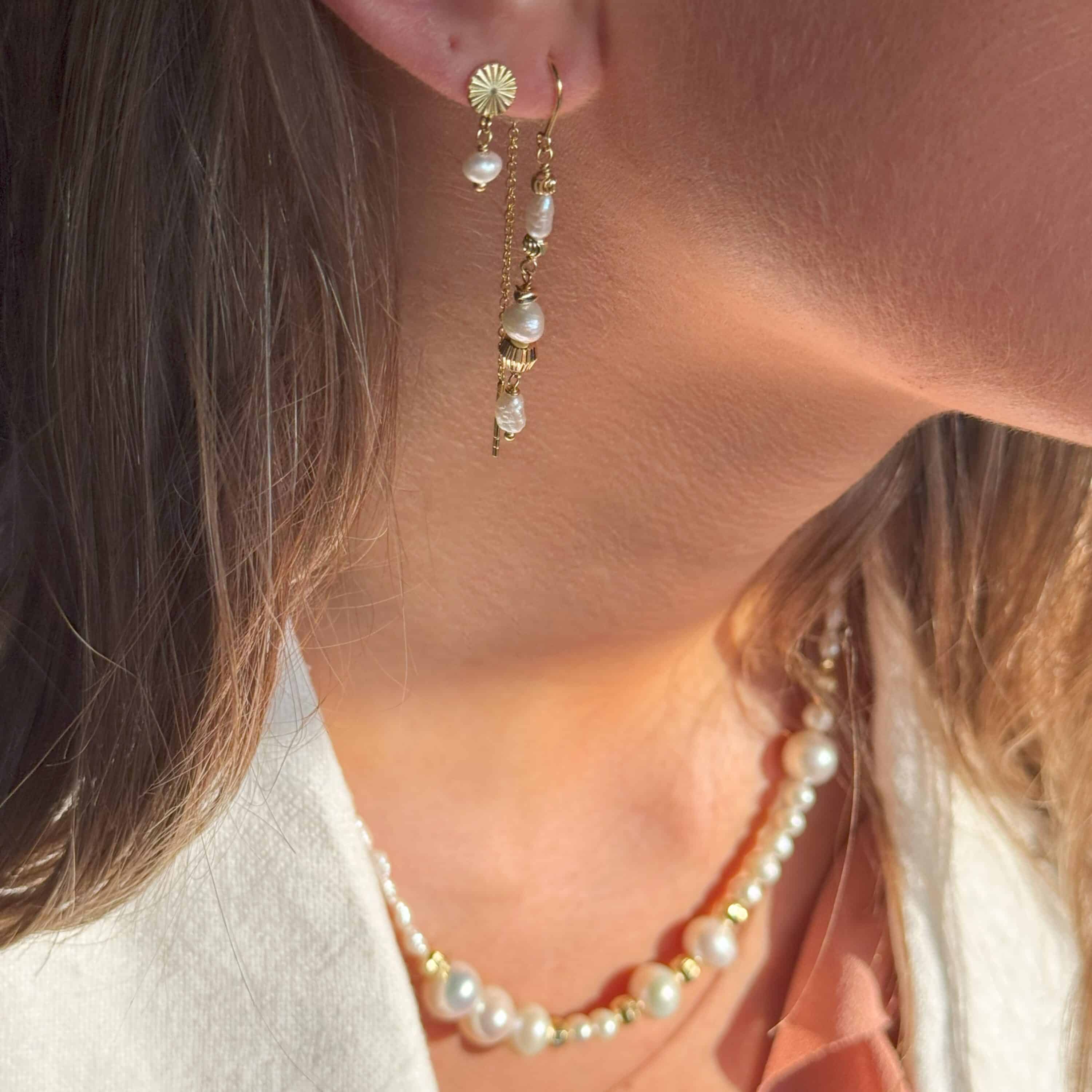 Aqua Dulce Line Pearl øretråde forgyldt sølv 6500