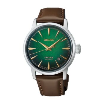 Seiko Presage Cocktail Time Mint Mist automatik herreur HCB002J1 med grøn urskive og brun læderrem