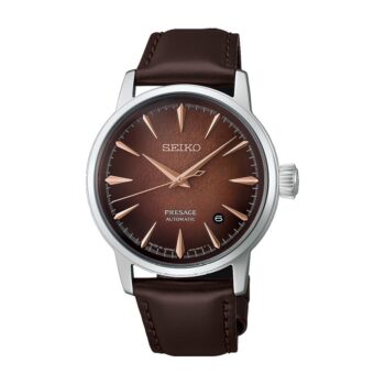 Seiko Presage Cocktail Time Whisky Mist automatik herreur HCB003J1 med brun urskive og brun læderrem
