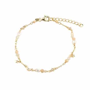 Aqua Dulce Dreamlit Mix armbånd i forgyldt sølv med ferskvandsperler, citrin, zirkonia og små måner og stjerner