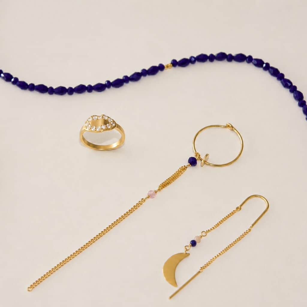 Stine A Bella Moon with Double Chain ørering forgyldt sølv 1433-02-S