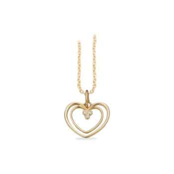 Scrouples hjertevedhæng i 8 kt guld med 0,015 ct diamant og forgyldt sølvkæde