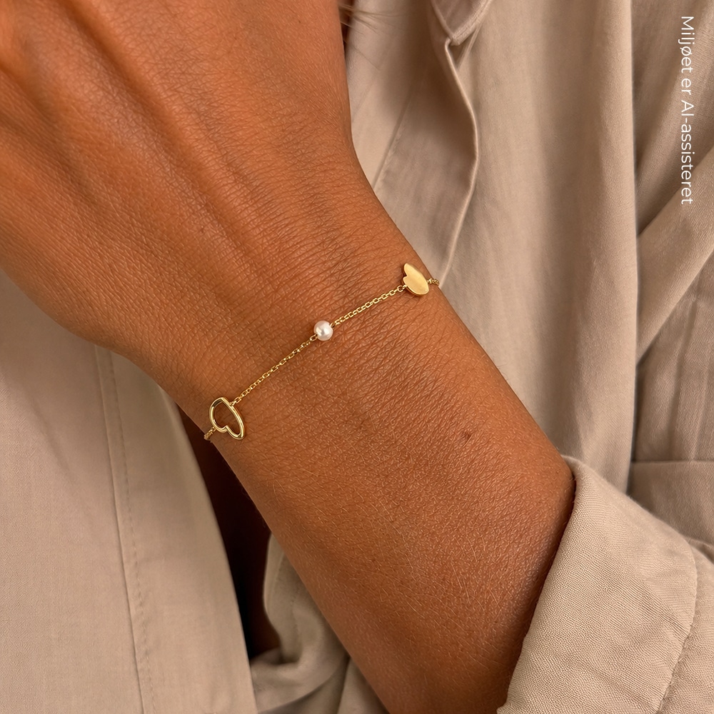 Scrouples Armbånd 8 kt Guld med Hjerter og Ferskvandsperler – 34723A,M - Billede 3