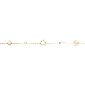Scrouples armbånd i 8 karat guld med små hjerter og hvide ferskvandskulturperler